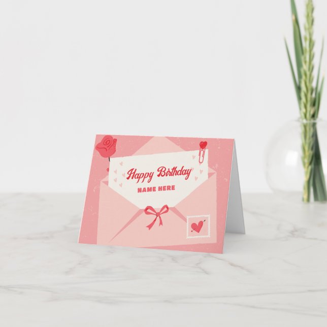 Pink cute lovely letter birthday card (Front)