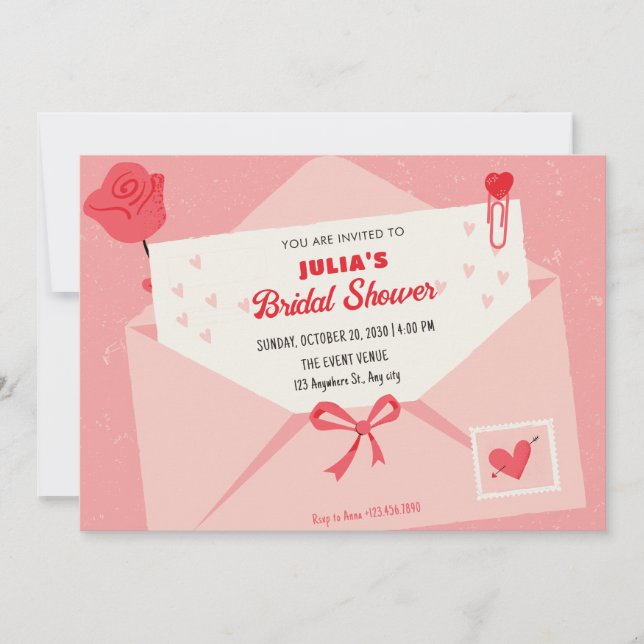 Pink cute lovely letter bridal shower invitation (Front)