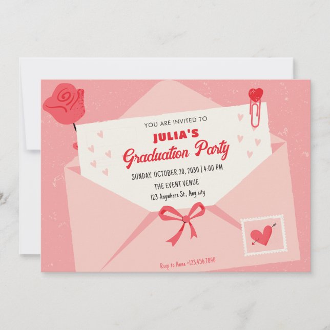 Pink cute lovely letter graduation invitation (Front)