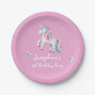 Pink Cute Magical Unicorn Kids' Birthday Paper Plates