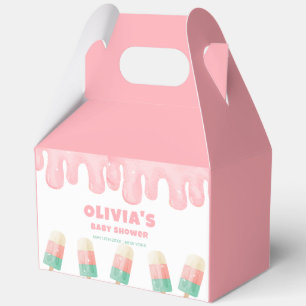 Pink Cute Melt Ice Cream Pop Girl Baby Shower Favor Boxes