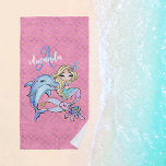 Pink Cute Mermaid Custom Girl Beach Towel at Zazzle