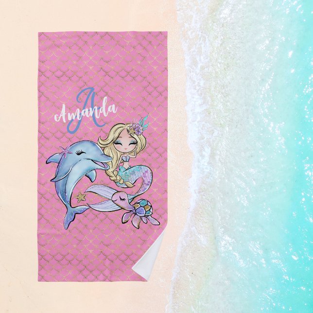 Pink Cute Mermaid Custom Girl Beach Towel (Pink Cute Mermaid Custom Girl Beach Towel
)