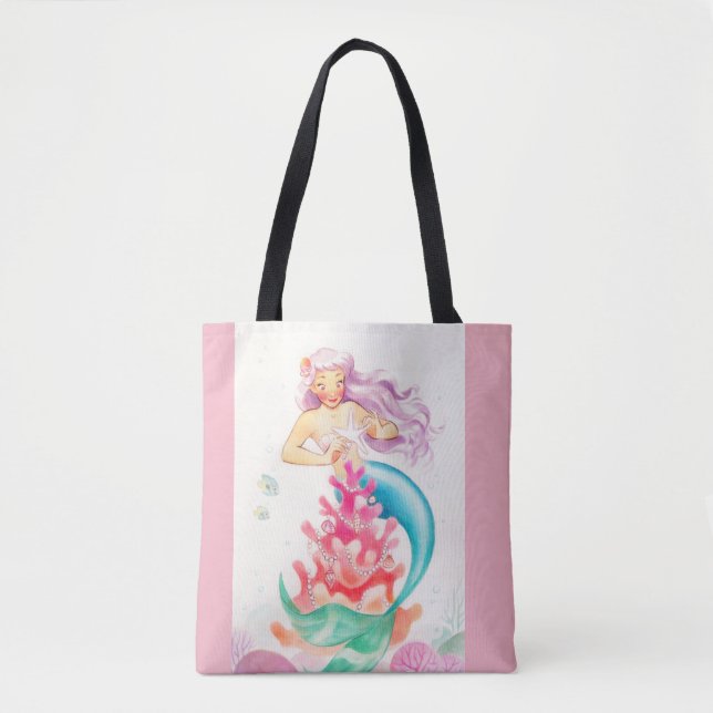 Pink Cute Mermaid Tote Bag (Front)