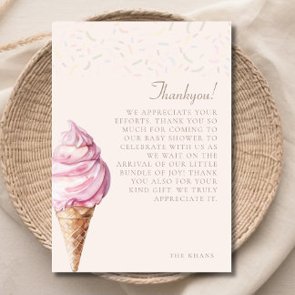 Pink Cute Minimal Watercolor Ice Cream Baby Shower Thank You Card