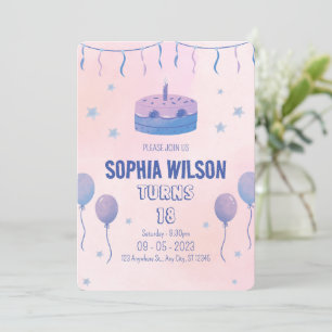 Pink Cute Minimalist Birthday Invitation