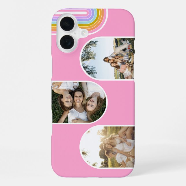 Pink Cute Modern 3 Photo Layout Custom iPhone Case (Back)