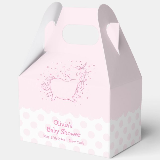 Pink Cute Modern Polka Dot Unicorn Baby Shower  Favor Boxes (Back)