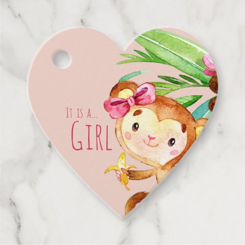 Pink Cute Monkey Baby Girl Announcement Favor Tags