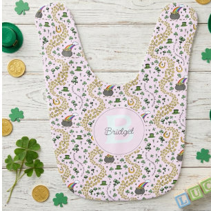 Pink Cute n’ Curvy Shamrocks Baby Bib