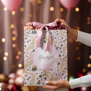 Pink Cute n' Curvy Shamrocks Baby Name St Patricks Medium Gift Bag