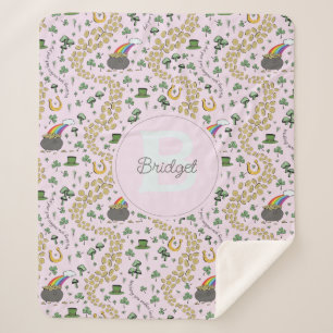 Pink Cute n' Curvy Shamrocks Baby Name St Patricks Sherpa Blanket