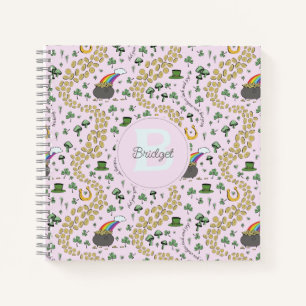 Pink Cute n' Curvy St Patricks Day Shamrocks Name Notebook