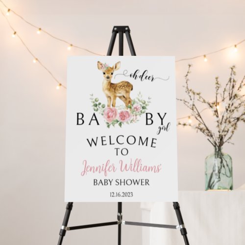 Pink cute oh deer baby girl shower welcome sign