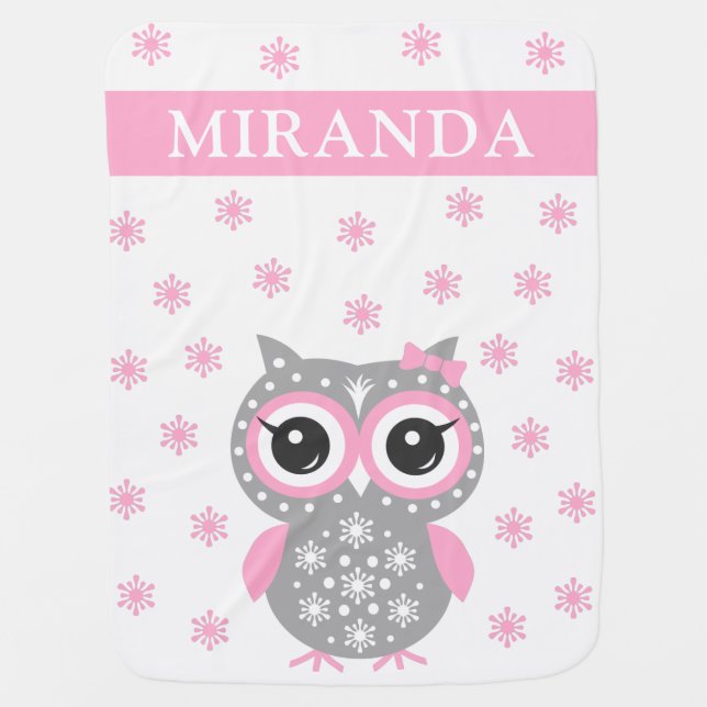 Pink Cute Owl Baby Girl Baby Blanket (Front)