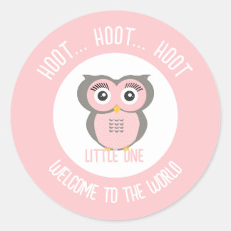 Pink Cute Owl Hoot Hoot Welcome to the World Classic Round Sticker