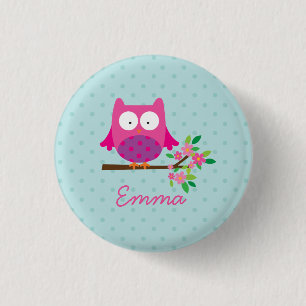 Pink Cute Owl Personalized Button