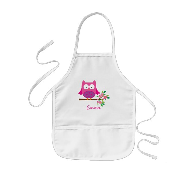 Pink Cute Owl Personalized Kids Apron (Front)