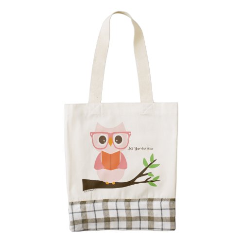 Pink Cute Owl Reading Zazzle HEART Tote Bag