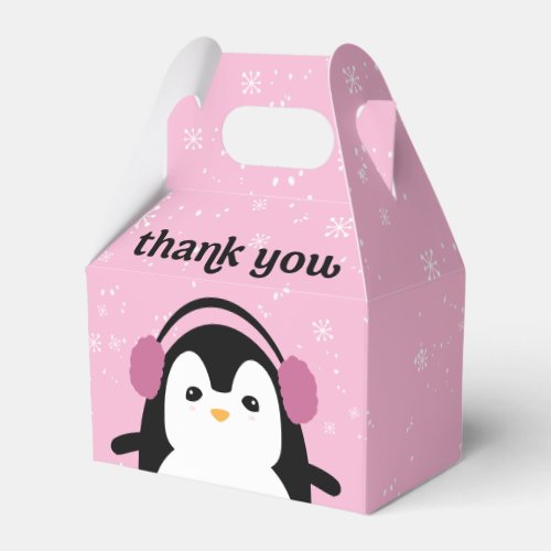 Pink Cute Penguin Winter Baby Shower Thank you Favor Boxes