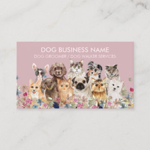 Pink Cute Pets Dogs Cats Breeds Business Card