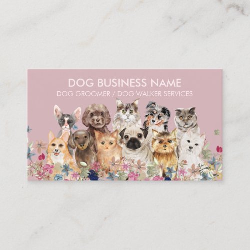 Pink Cute Pets Dogs Cats Breeds Business Card