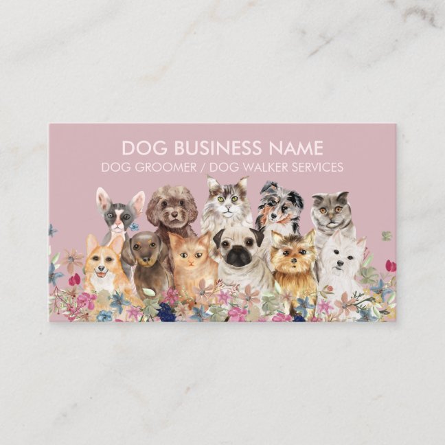 Pink Cute Pets Dogs Cats Breeds Business Card