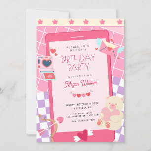 Pink cute playful birthday invitation