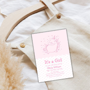 Pink Cute Polka Dot Unicorn Girl Baby Shower Invitation
