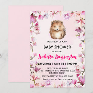 Pink Cute porcupine cub flowers baby shower kids Invitation