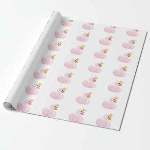 Pink cute princess swan white birthday girl wrapping paper