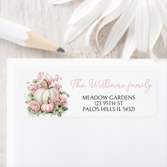 Pink cute pumpkin baby girl shower return address label (Insitu)