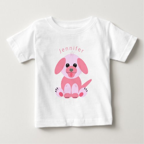 Pink Cute Puppy Dog Cartoon Personalized Baby Girl Baby T_Shirt