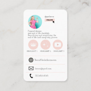 Pink Cute QR Code Photo Business Card