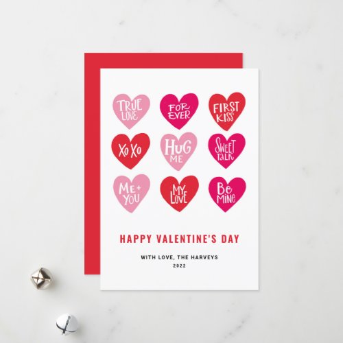 Pink Cute Quotes on Hearts Happy Valentines Day Holiday Card
