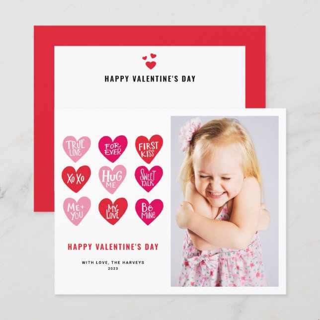 Pink Cute Quotes on Hearts Valentine's Day Card (Front/Back)