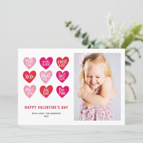 Pink Cute Quotes on Hearts Valentines Day Photo Holiday Card