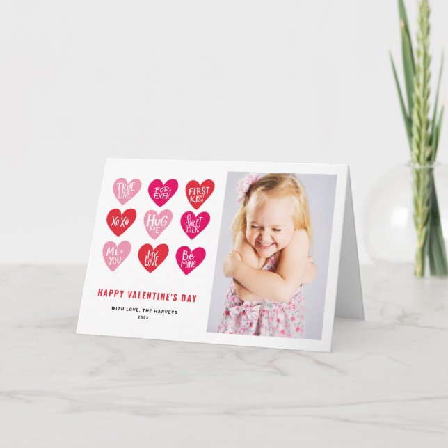 Pink Cute Quotes on Hearts Valentine's Day Photo Holiday Card (Front)