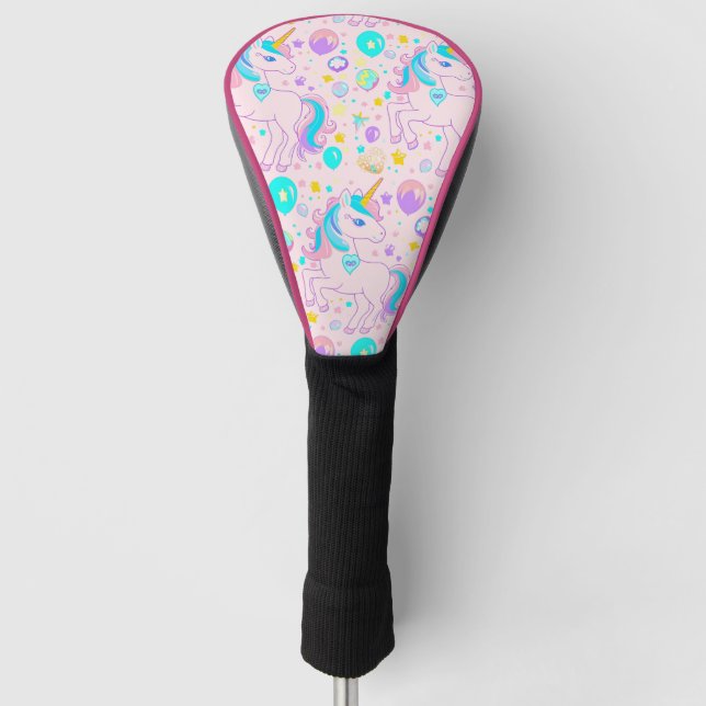 Pink Cute Rainbow unicorn birthday girls  kids Golf Head Cover (Front)