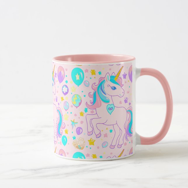 Pink Cute Rainbow unicorn birthday girls  kids Mug (Right)