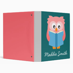 Pink cute reading owl 3 ring binder