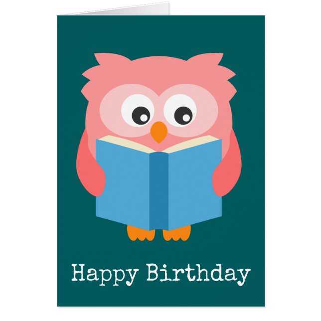 Pink cute reading owl cards (Front)