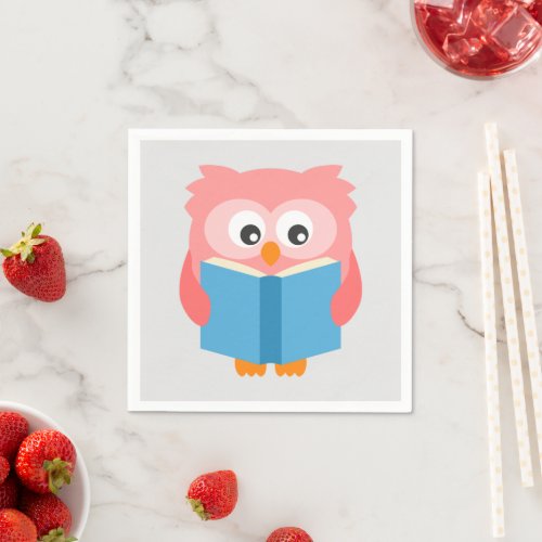 Pink cute reading owl napkins