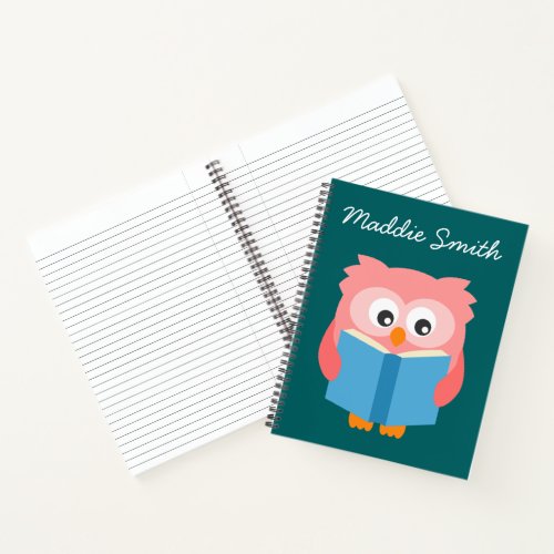Pink cute reading owl notebook
