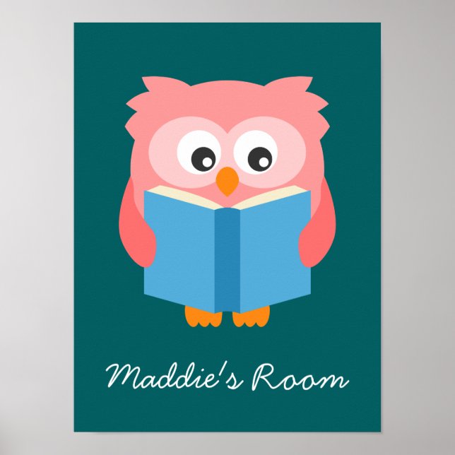 Pink cute reading owl poster (Front)