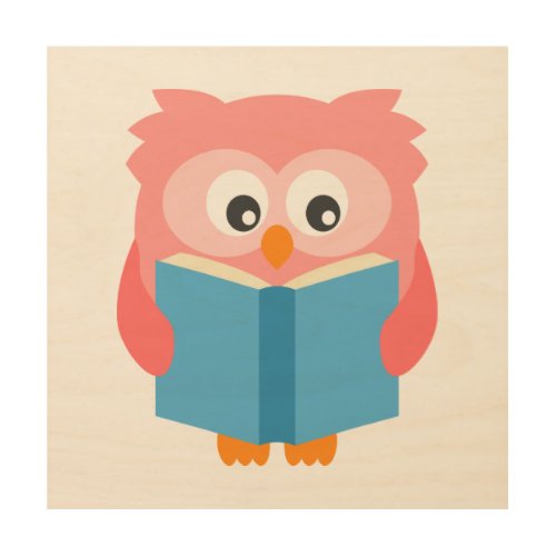 Pink cute reading owl wood wall art