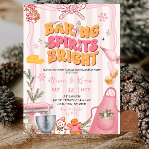 Pink Cute Retro Stripes Baking Spirits Bright Invitation