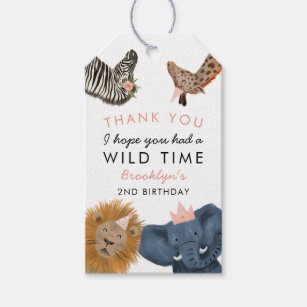 Pink Cute Safari Animals Birthday Party Gift Tags