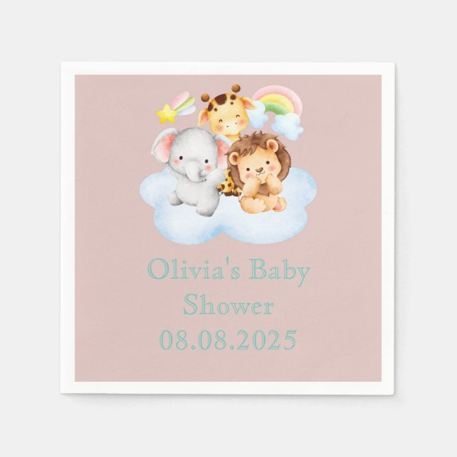 Pink cute safari animals napkins (Front)