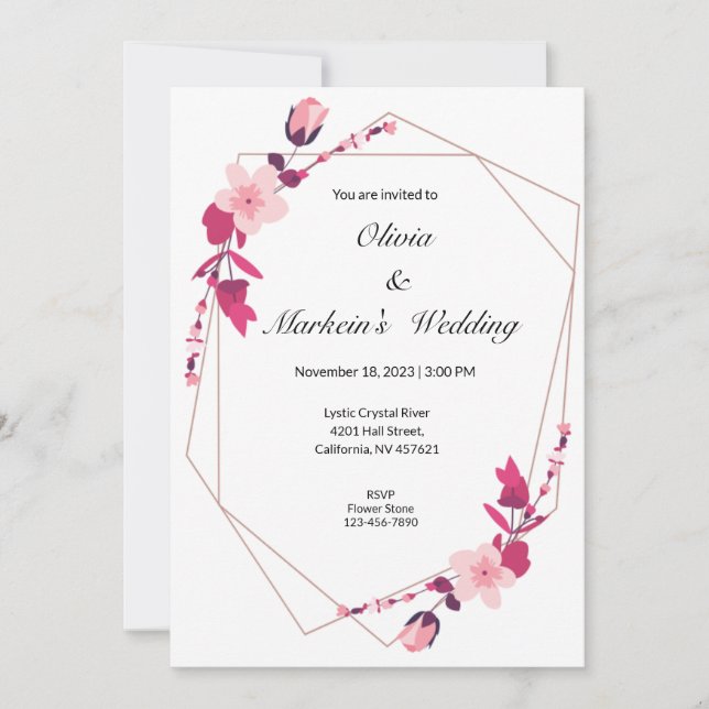 Pink cute sakura wedding invitation card (Front)